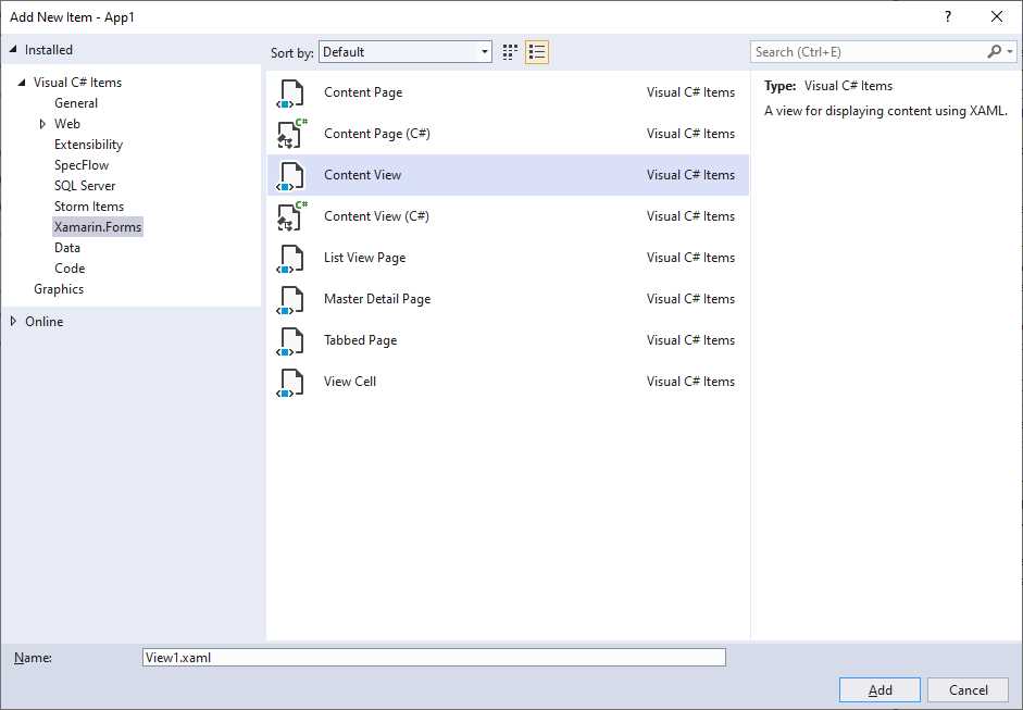 Adding a ContentView