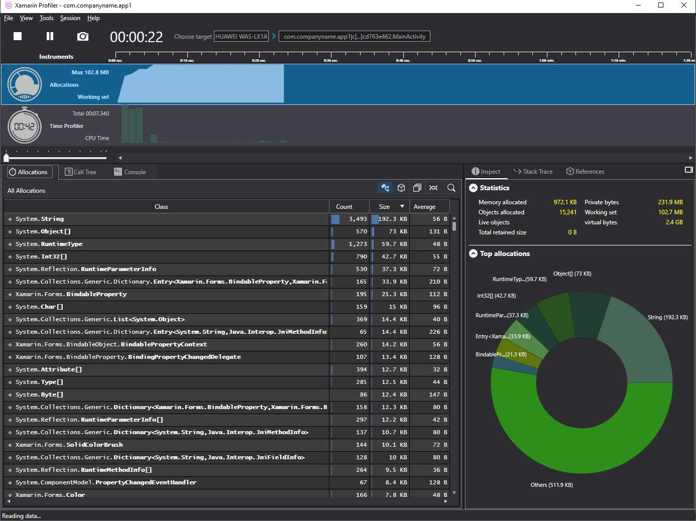 Analyzing app performance with Xamarin Profiler