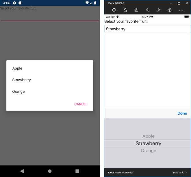 Selecting items with a Picker