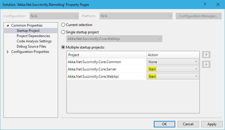 Setting up multiple starting projects