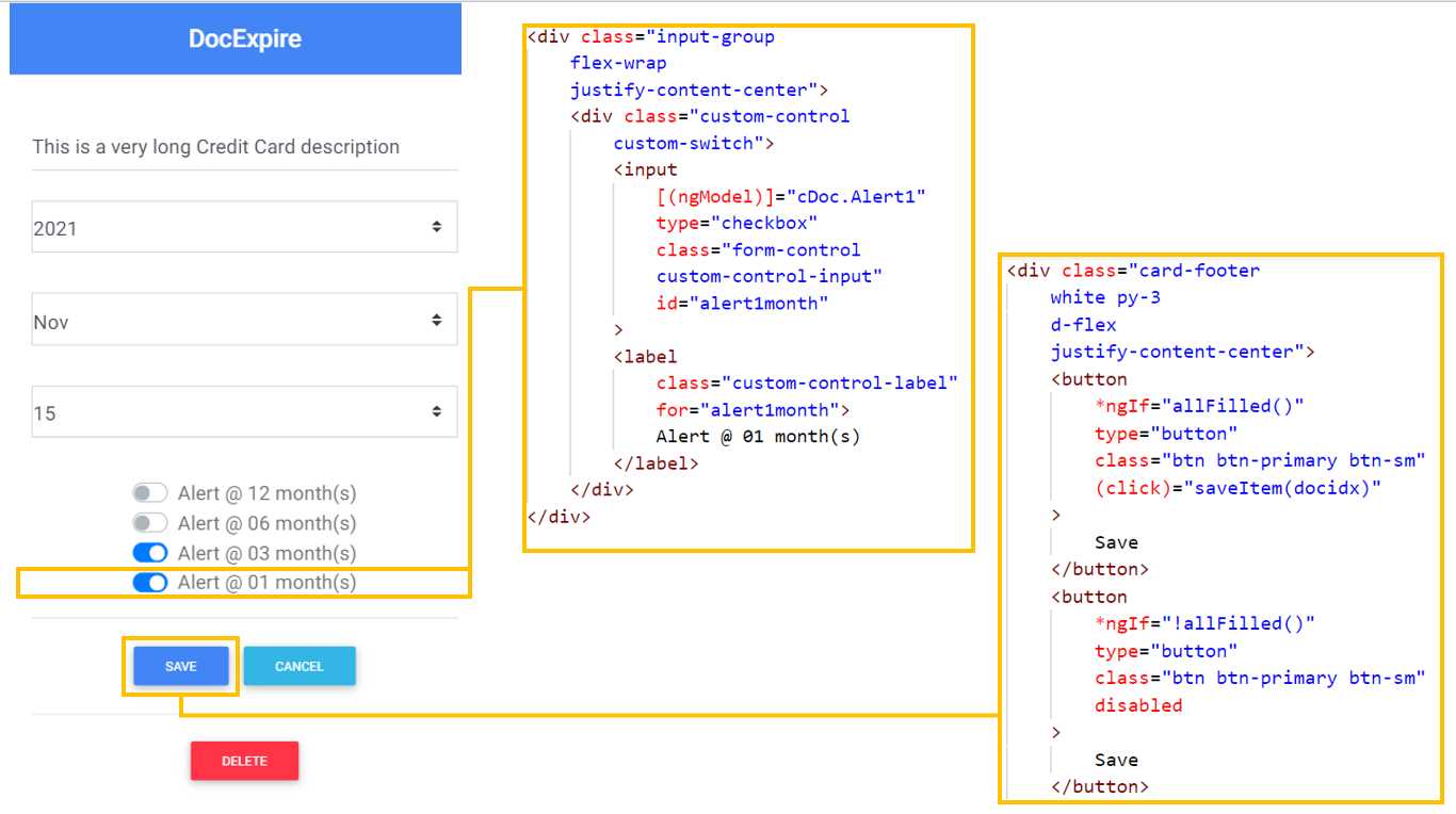 1 Month Alert and Save Button—Form Component