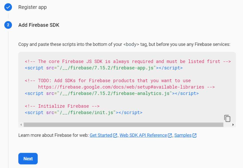 Add Firebase to your web app (Add Firebase SDK)