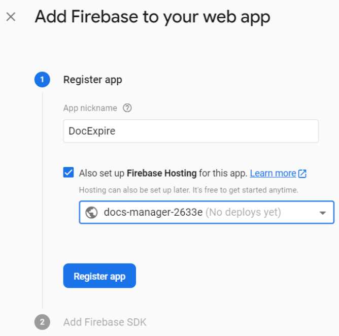 Add Firebase to your web app (Register app)