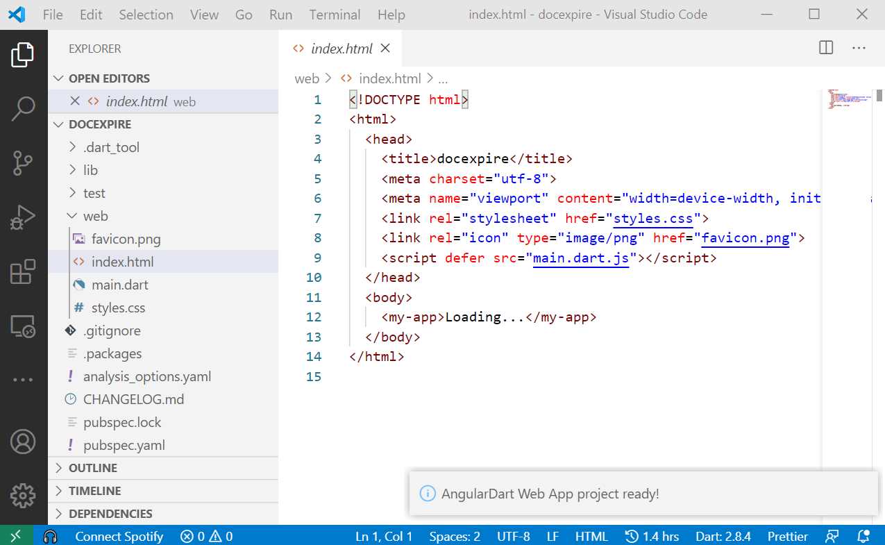 AngularDart Project Created - VS Code