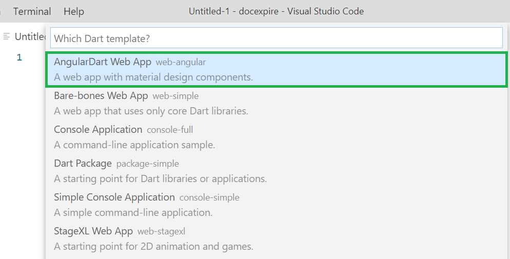 Command Palette Option (Dart Templates) - VS Code