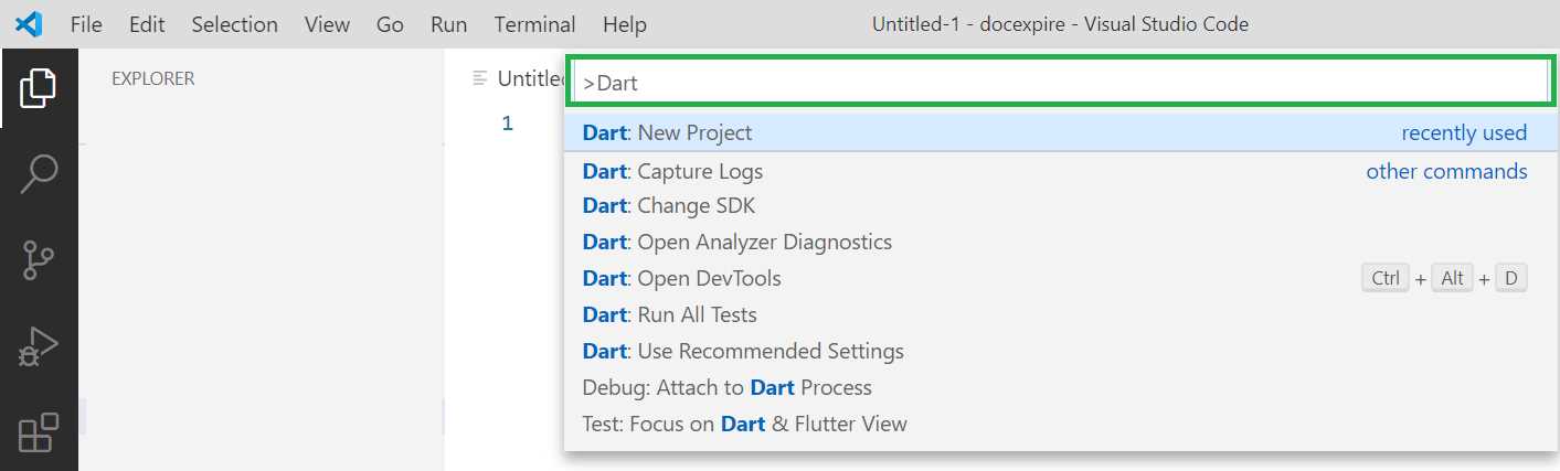 Command Palette Option (using Dart) - VS Code