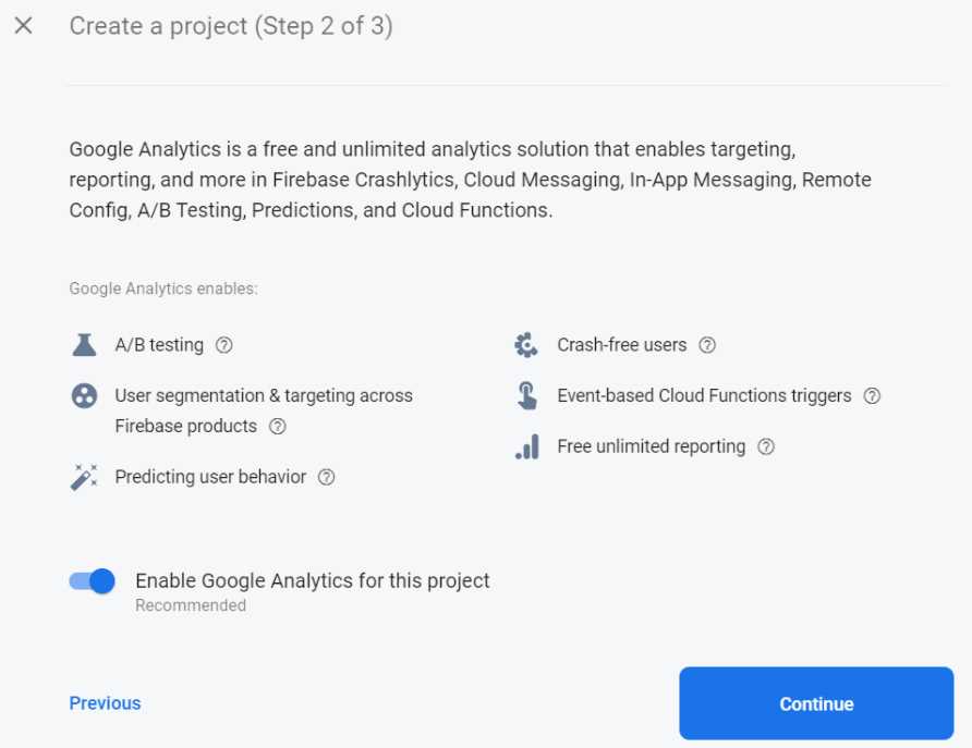 Creating a Firebase Project (Step 2 of 3)