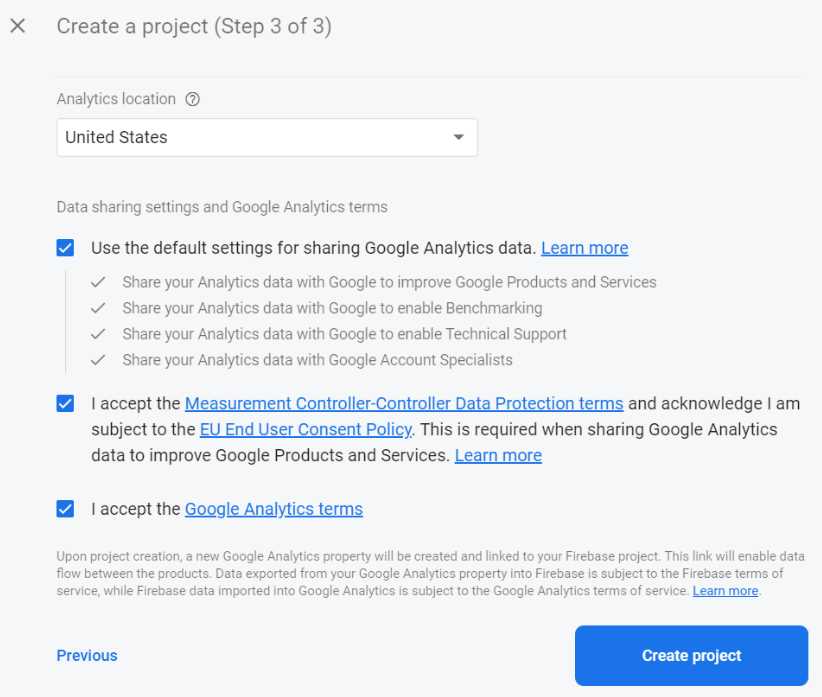 Creating a Firebase Project (Step 3 of 3)