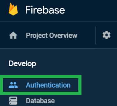 Firebase Console Menu (Authentication Option)