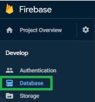 Firebase Console Menu (Database Option)