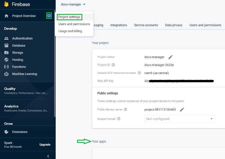 Firebase Project Settings (Your apps)