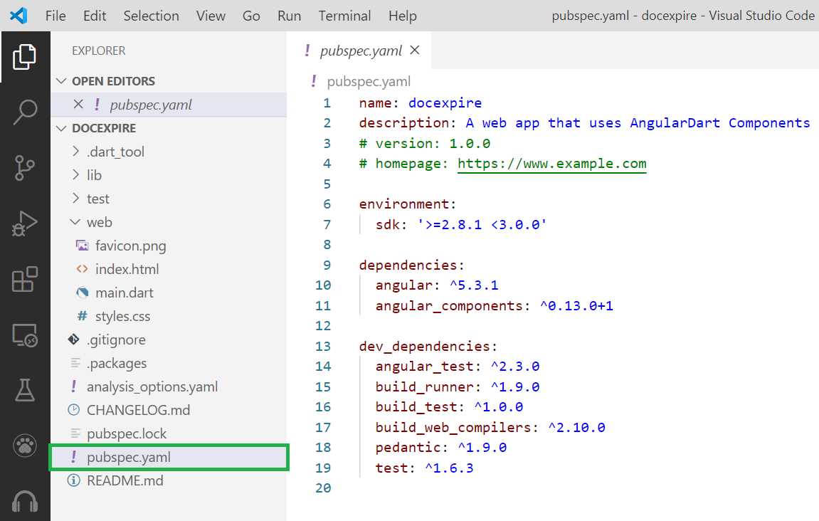The Default pubspec.yaml File