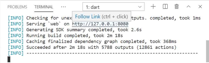 The Web App Running (VS Code Terminal)
