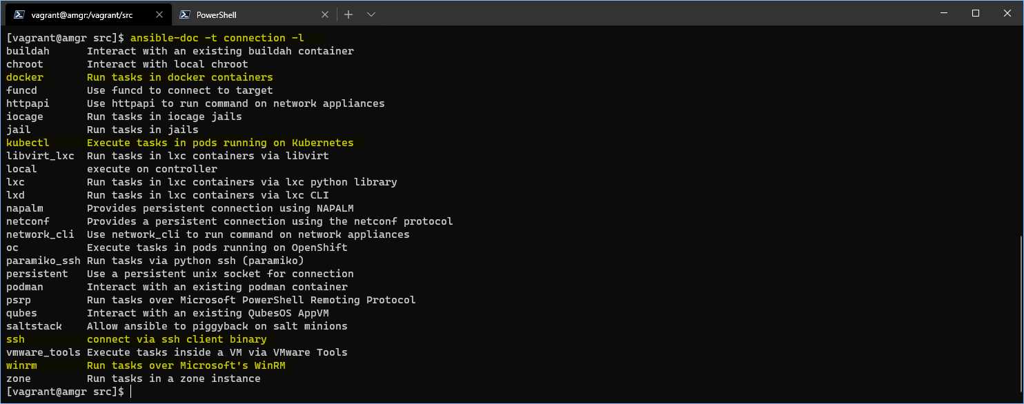 Ansible connection plugins result