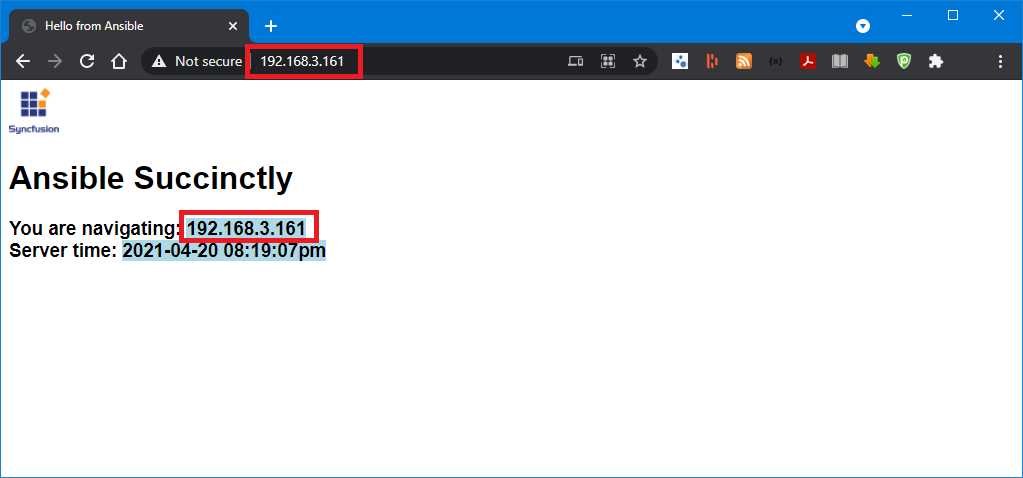 Browser showing the deployed page