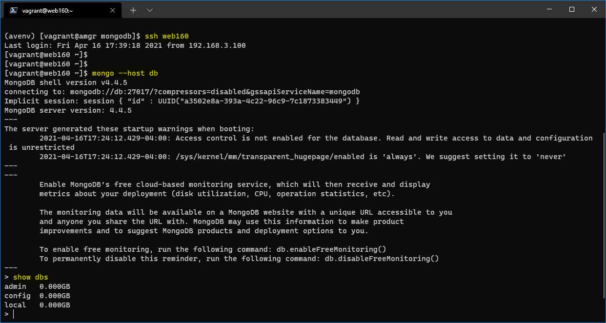 MongoDB client connecting to db