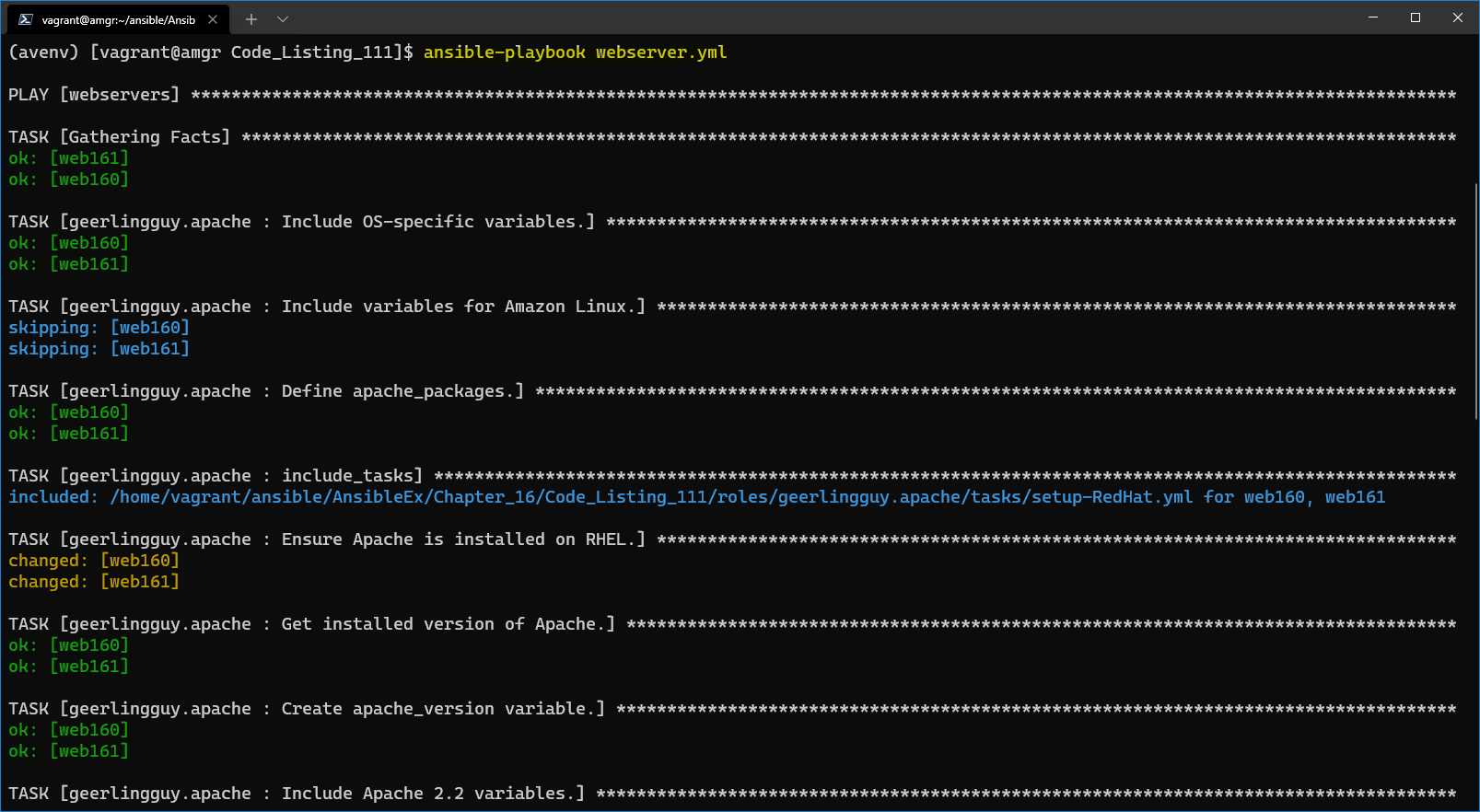 Result of running the webserver.yml playbook