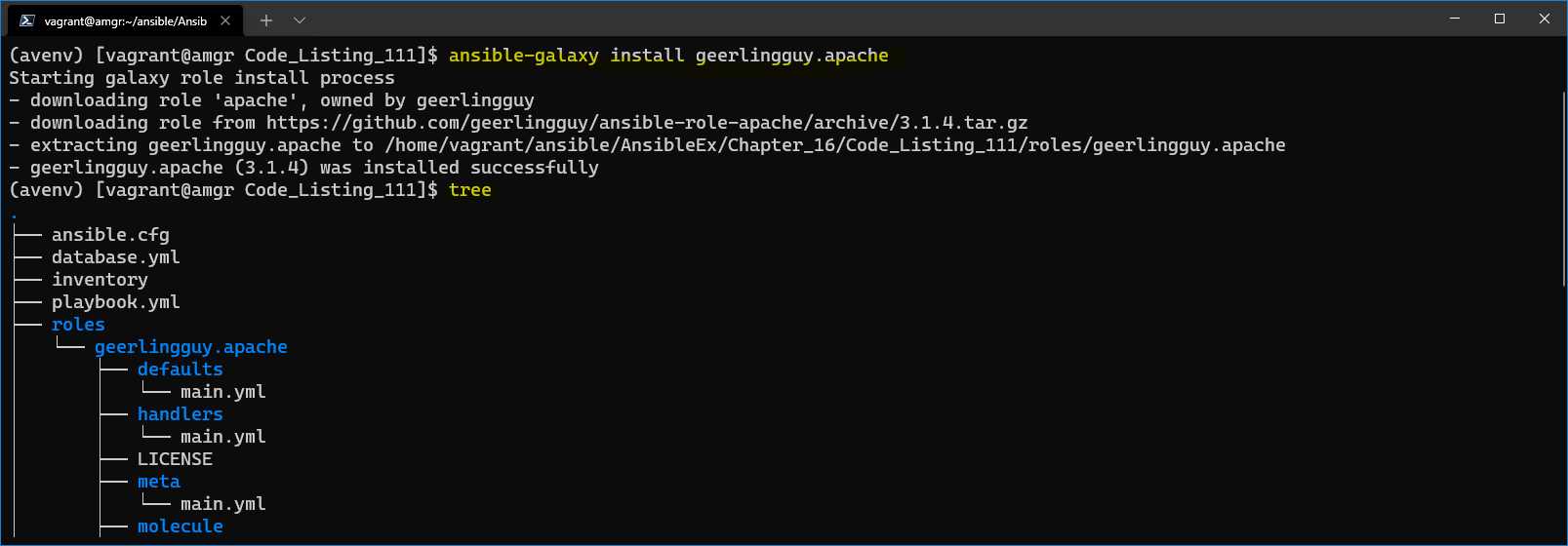 Role downloaded and installed in the ./roles directory