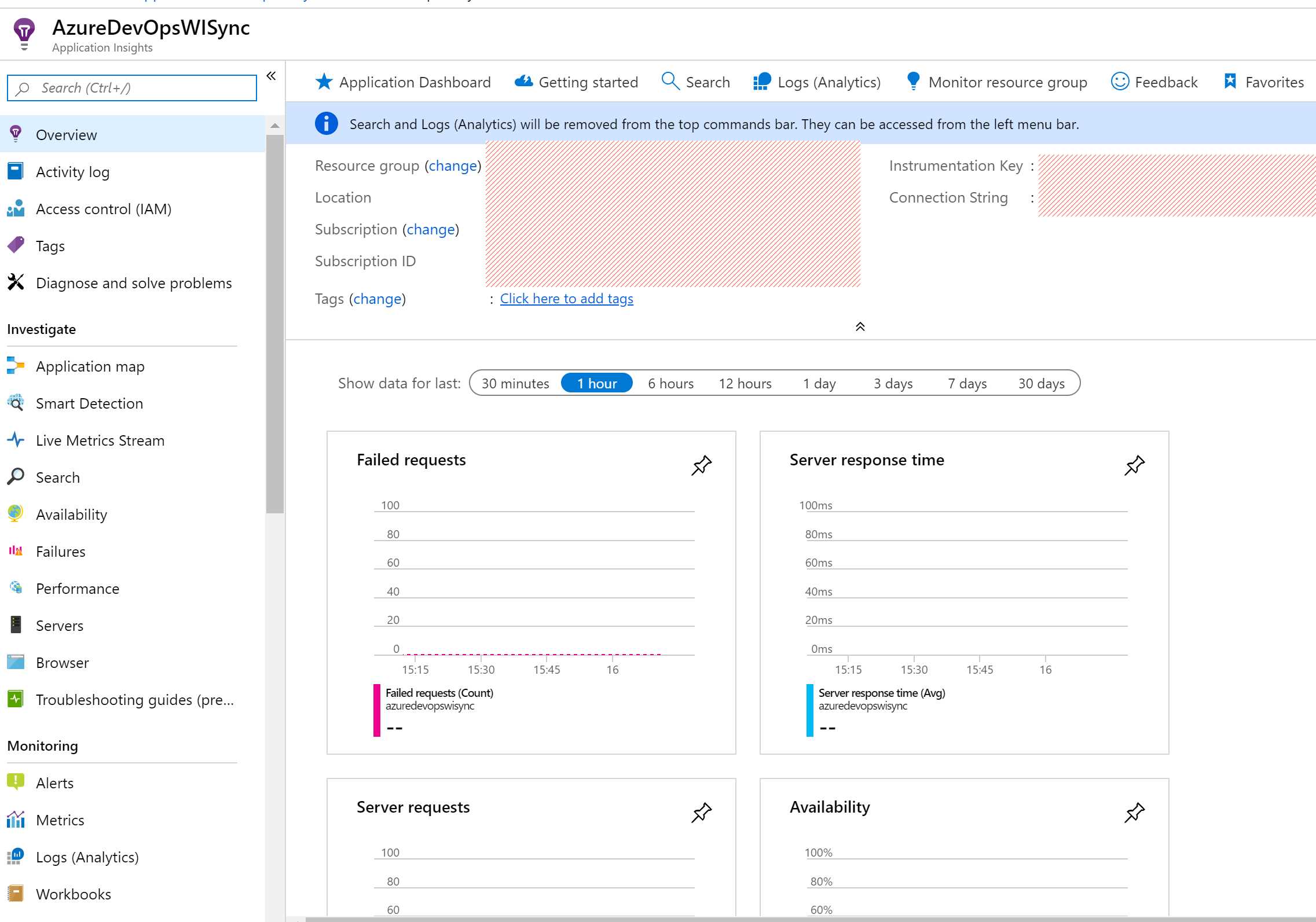 Application Insights blade