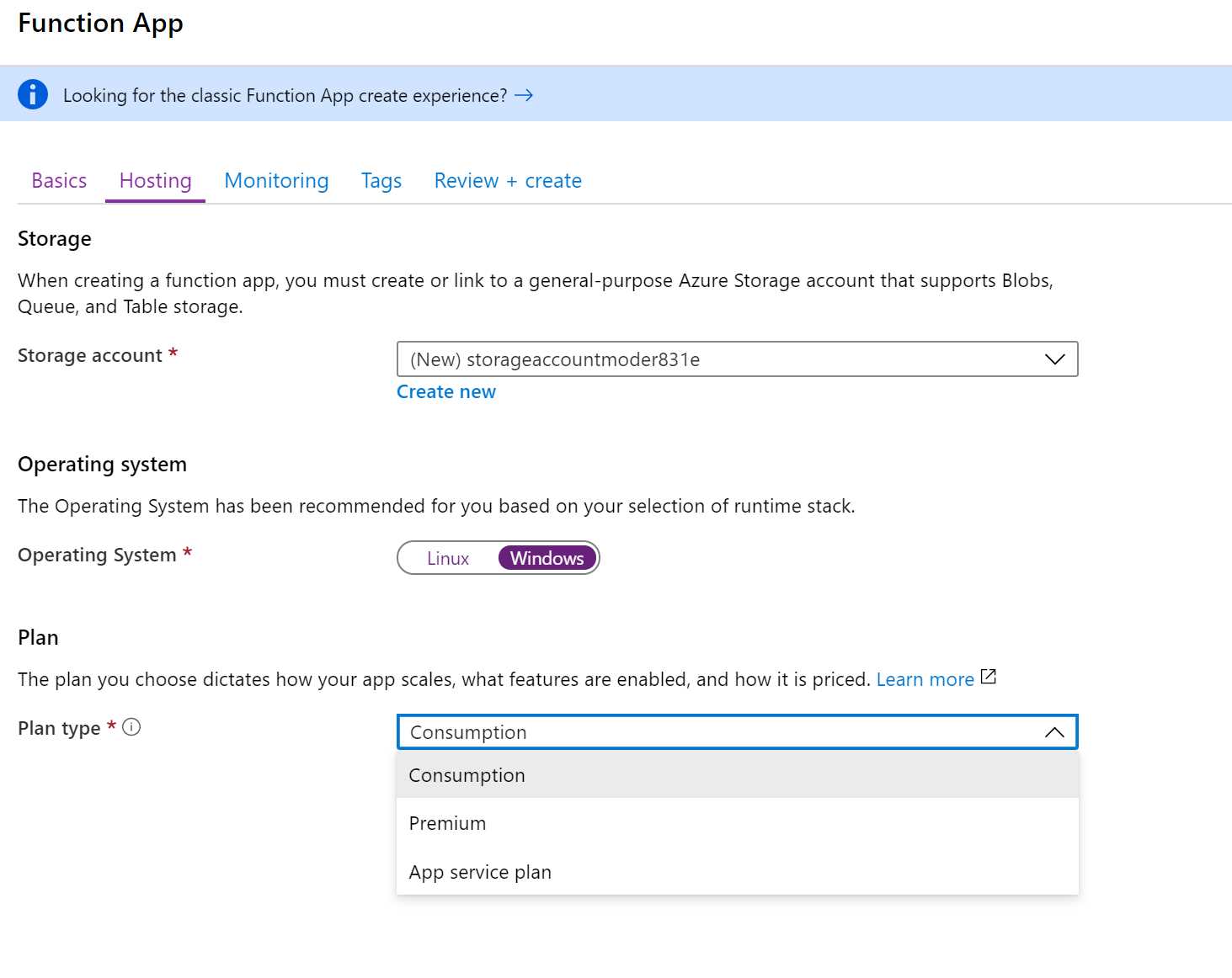 Creating a function app—step 2