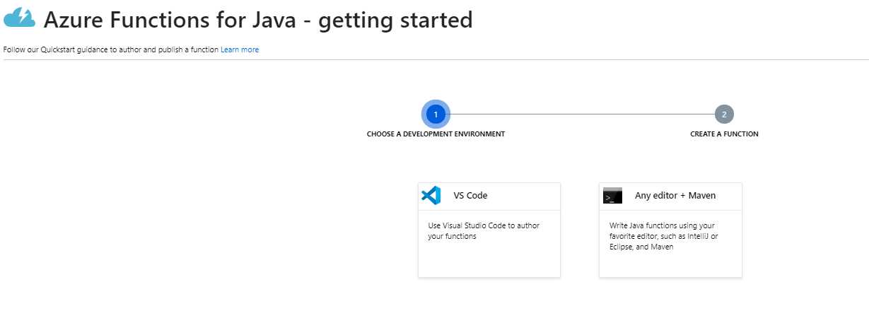 Different options to create an Azure function in Java