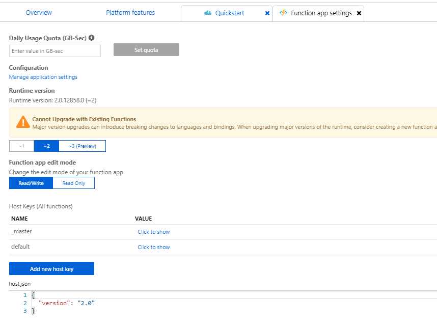 Function app settings