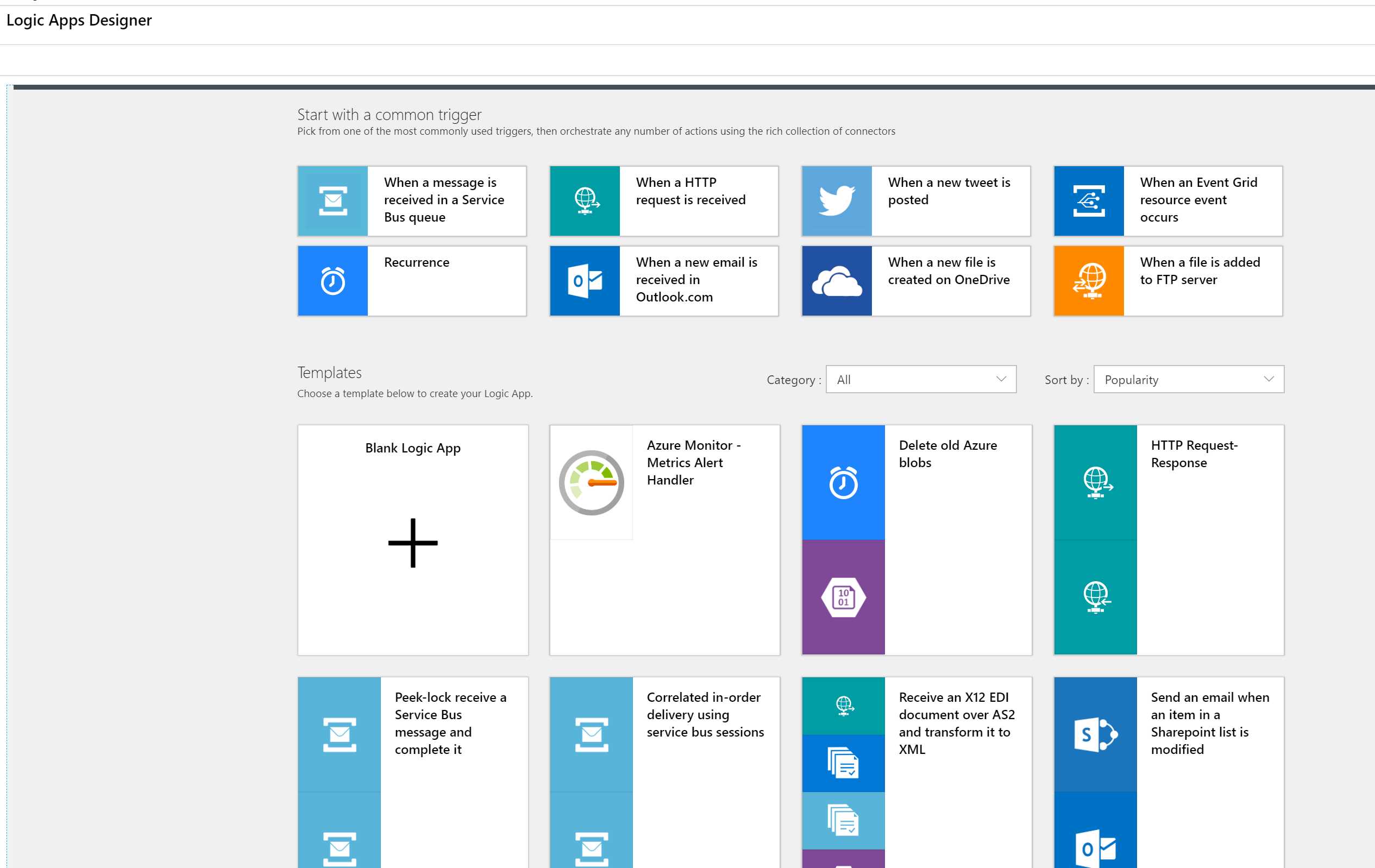 Logic Apps creation wizard