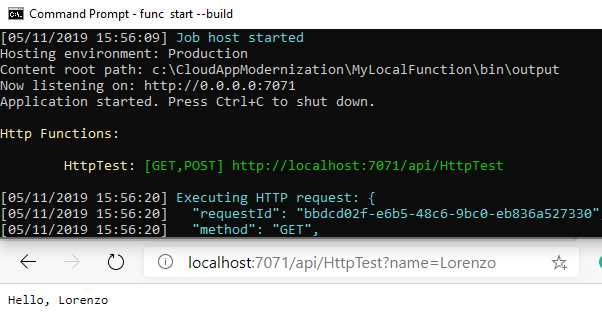 Testing an Azure function running locally