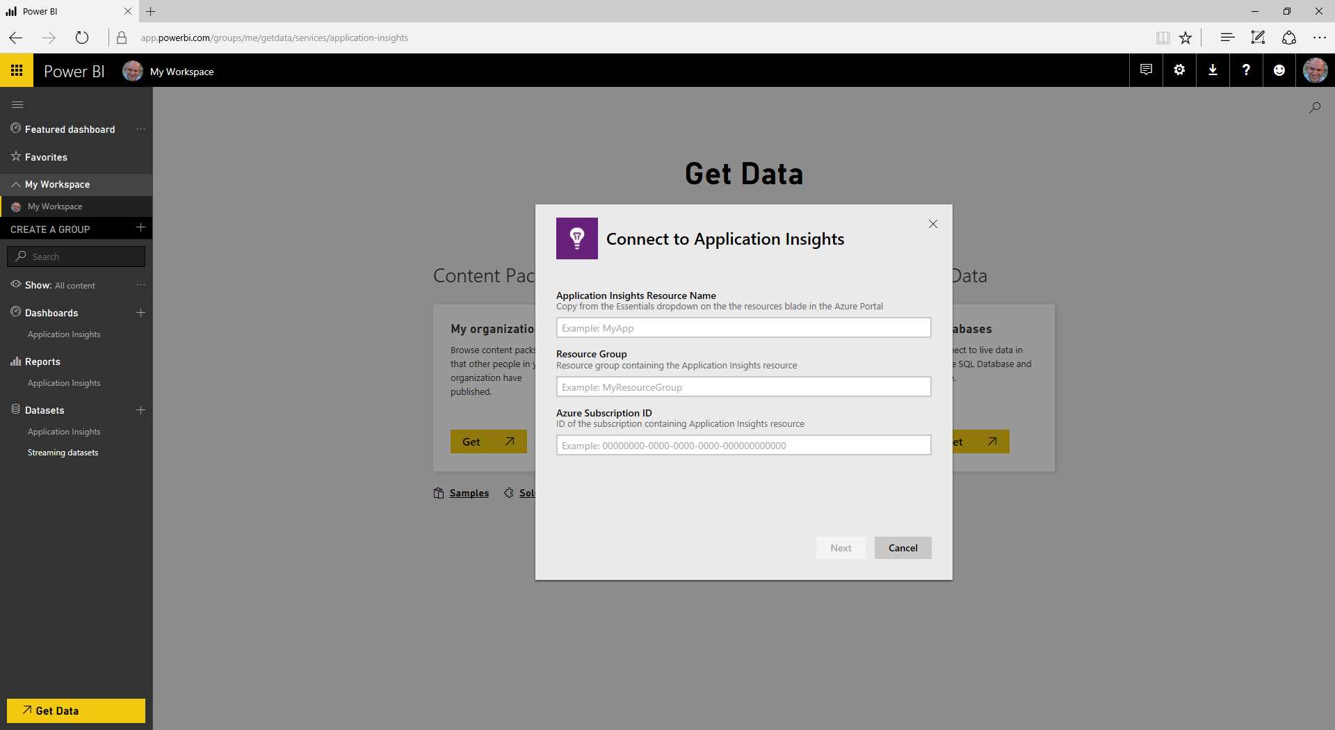 Connecting to the Application Insights Resource