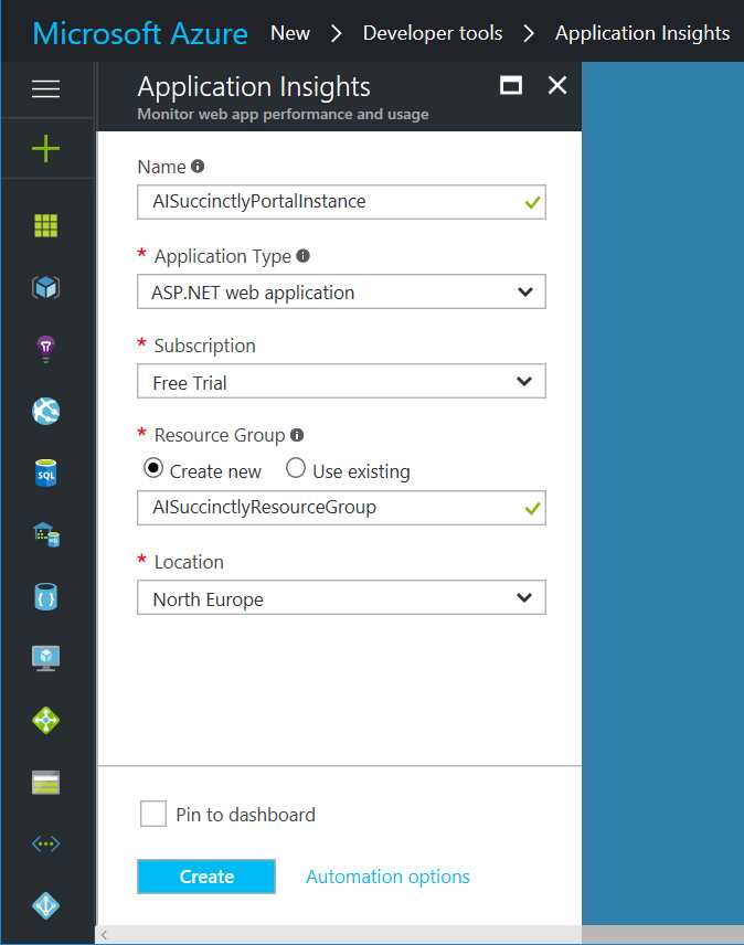 The Application Insights New Resource Blade