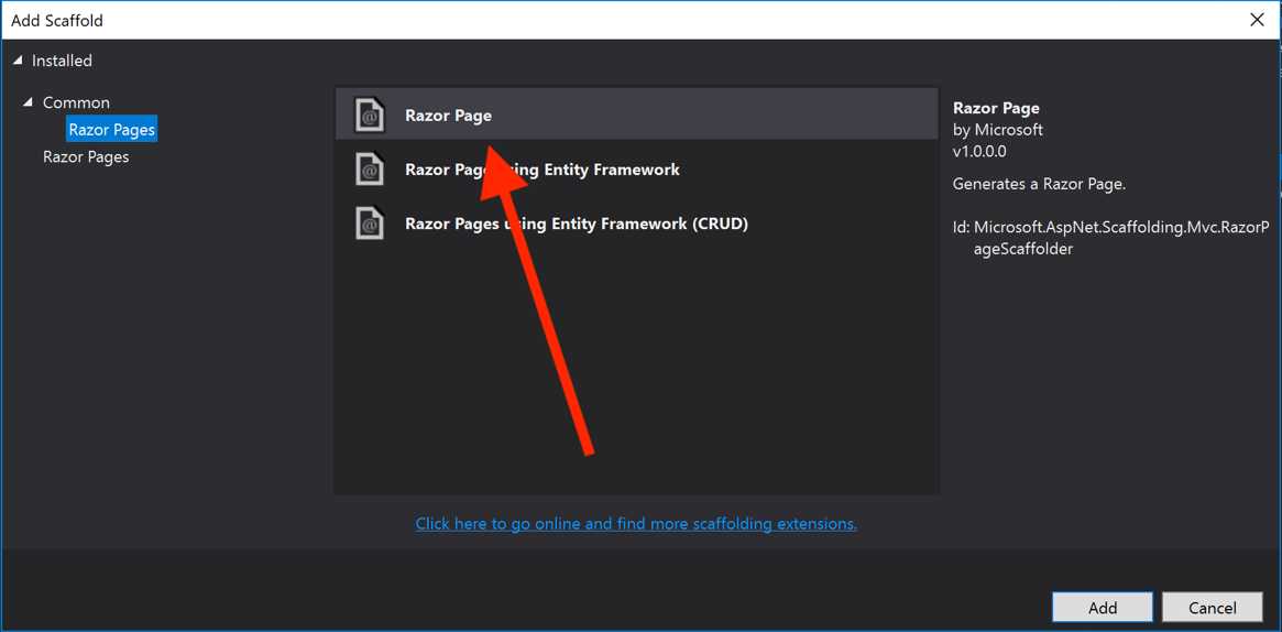 Add Scaffold Page Dialog