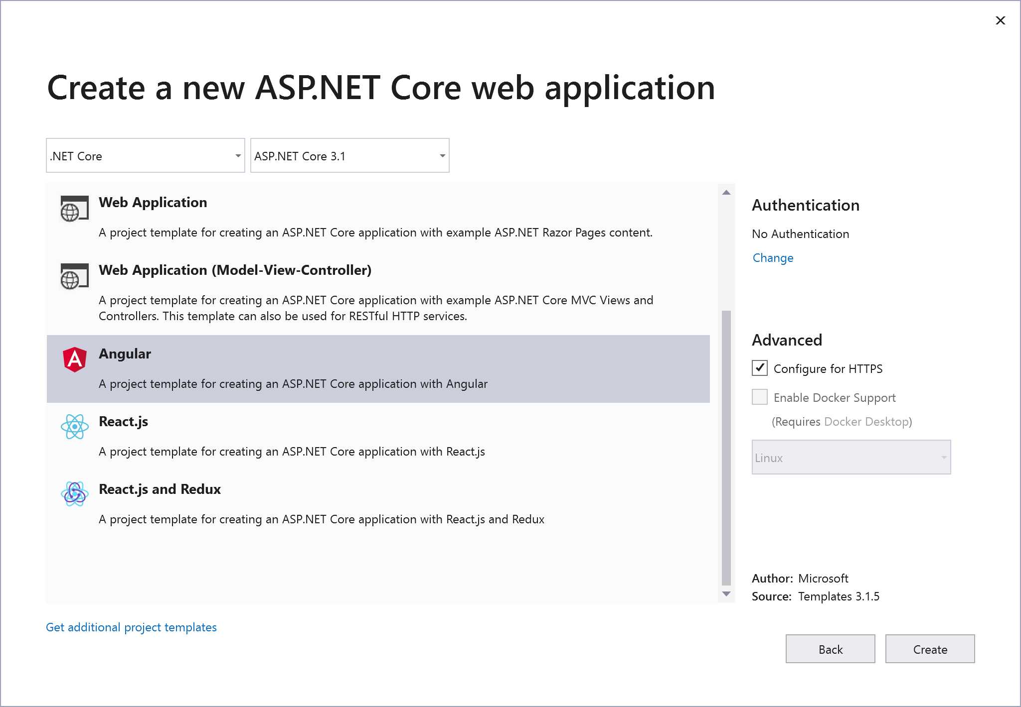 New ASP.NET Core Web Application