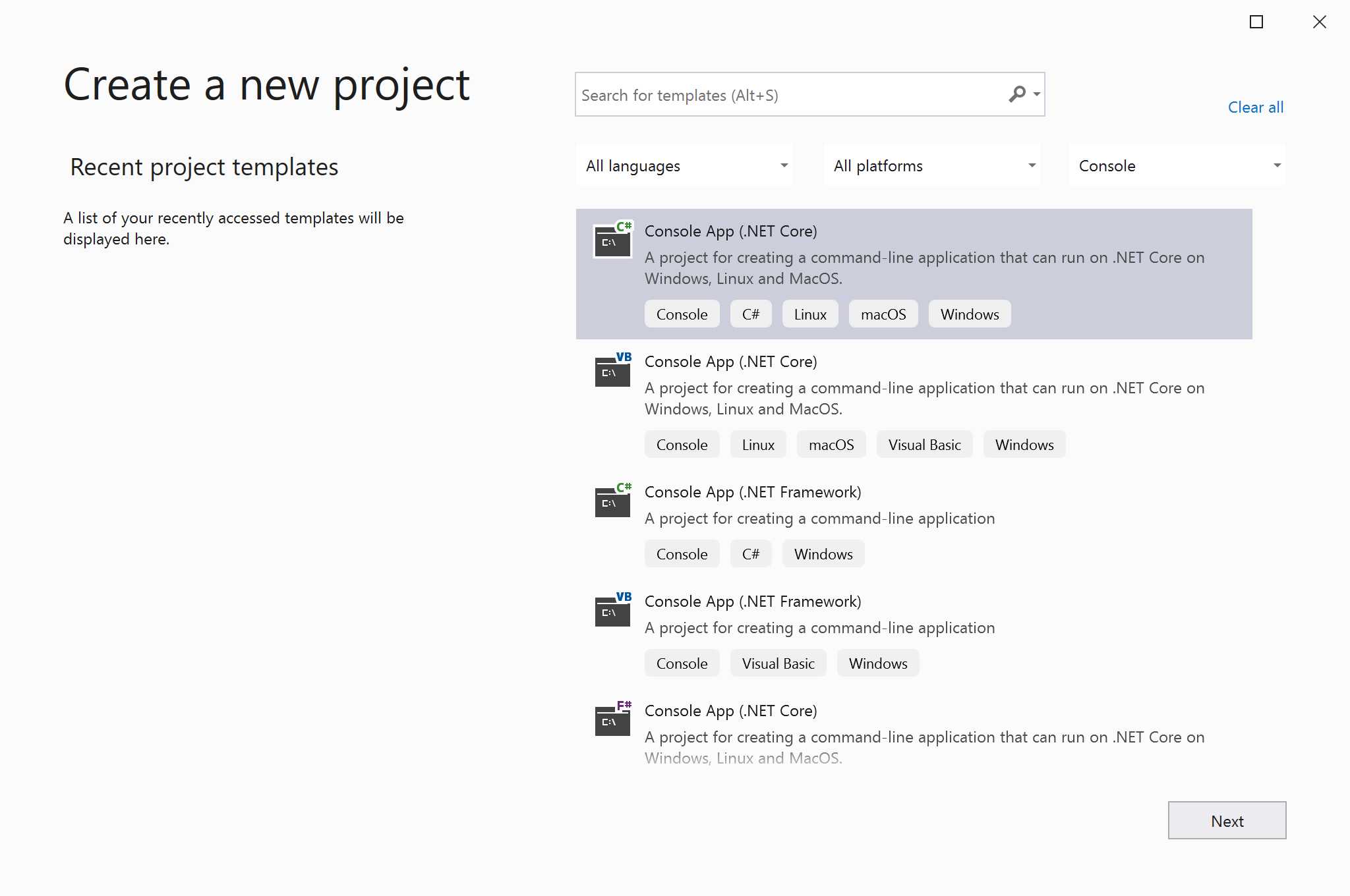 New Console Application Using Visual Studio 2019