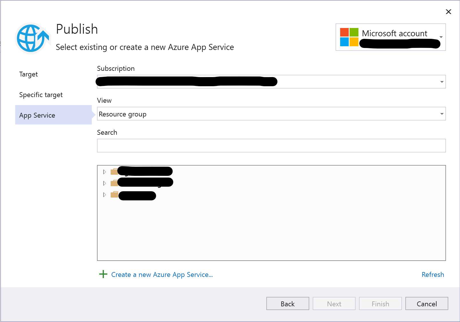 Select Existing or Create New Service