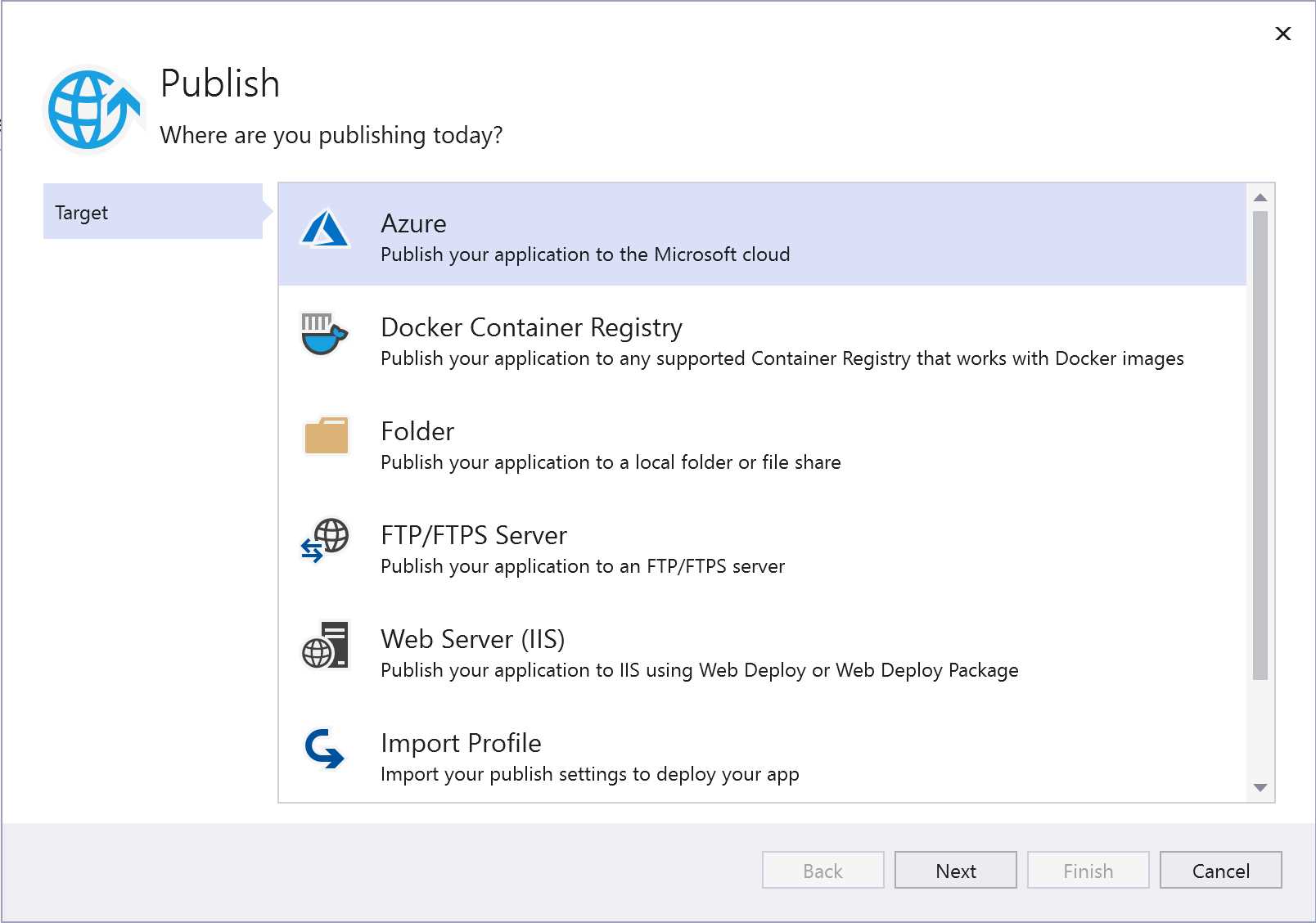 Select Publishing Target