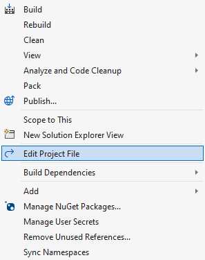 Edit the csproj File