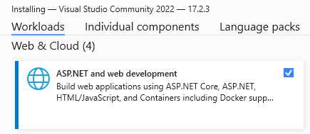Select the ASP.NET and Web Development Workload