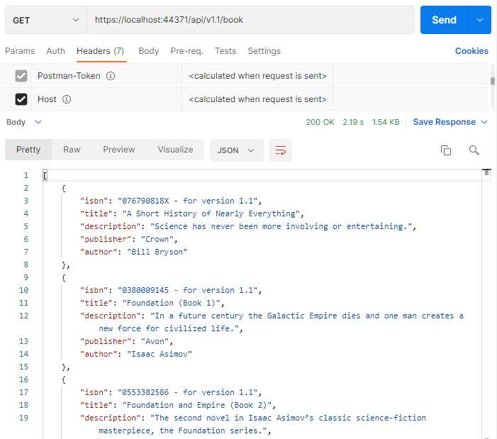 The Result from Postman