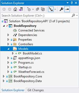 The Models folder and the BookModel class