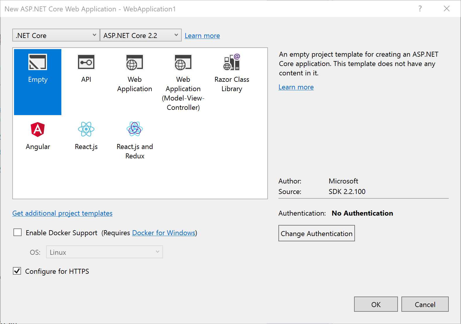 New Web Application Using Visual Studio 2017