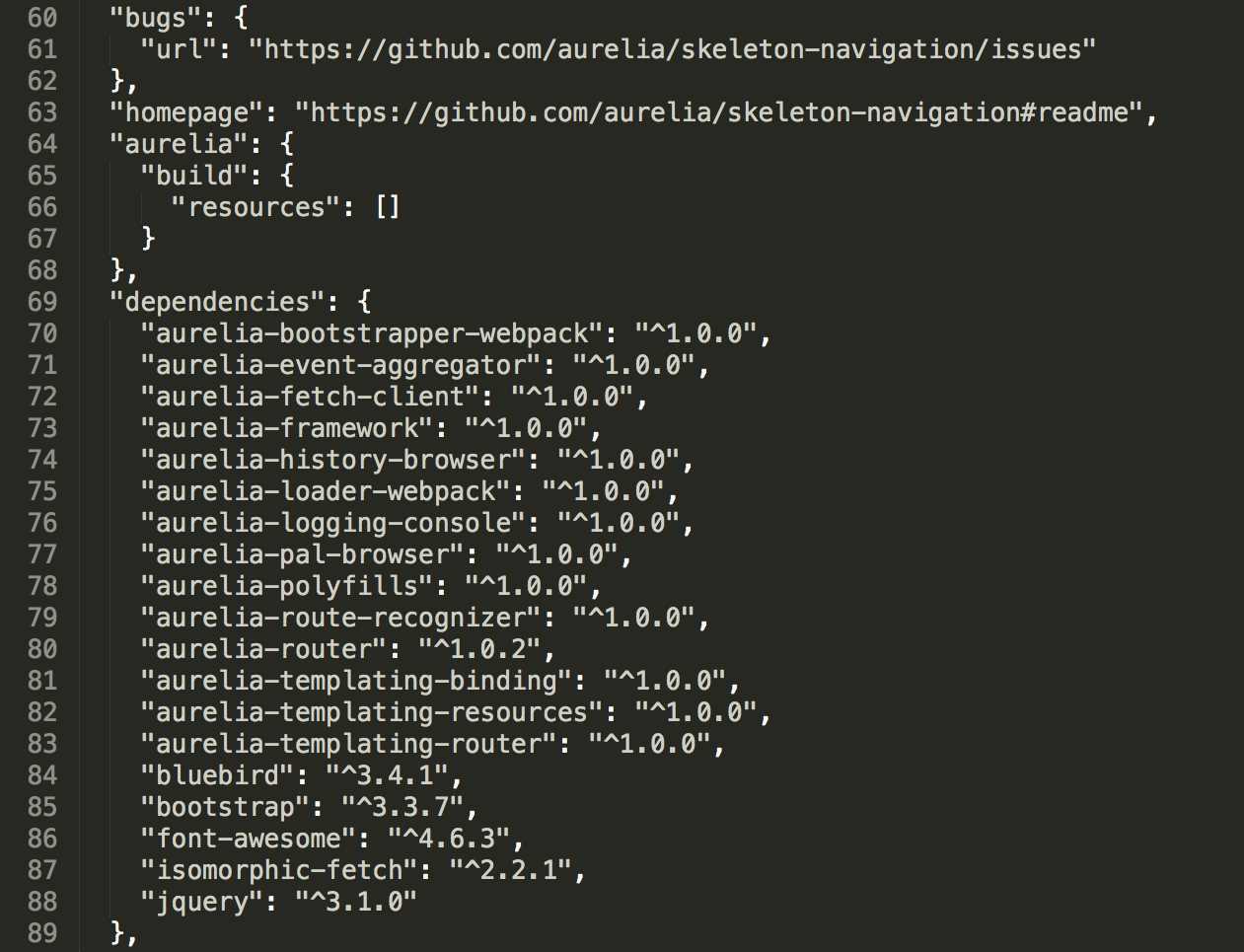 package.json snippet