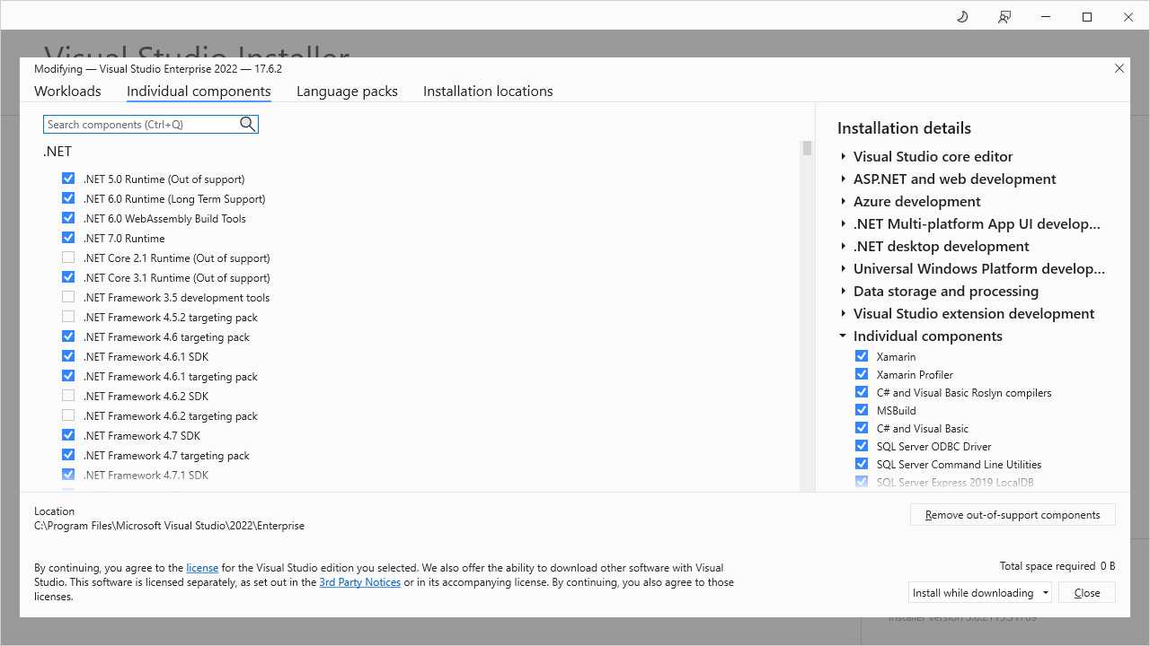 Checking the .NET availability on the development machine