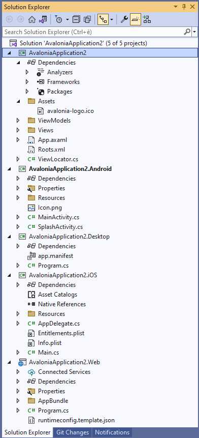 The structure of an Avalonia UI cross-platform solution
