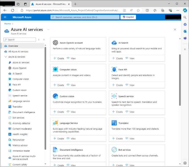 Accessing the list of Azure AI services