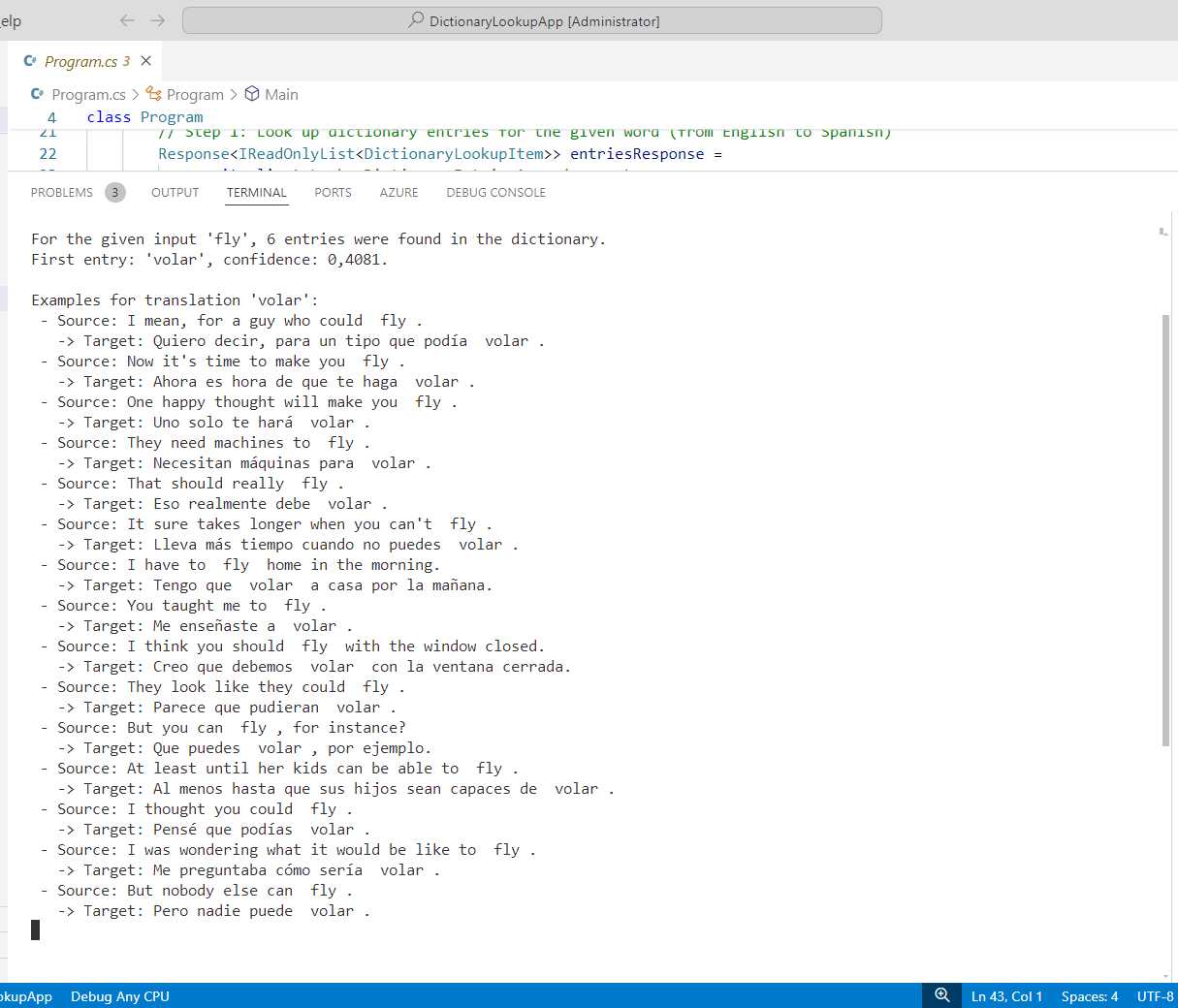 Dictionary lookup with Azure AI Translator