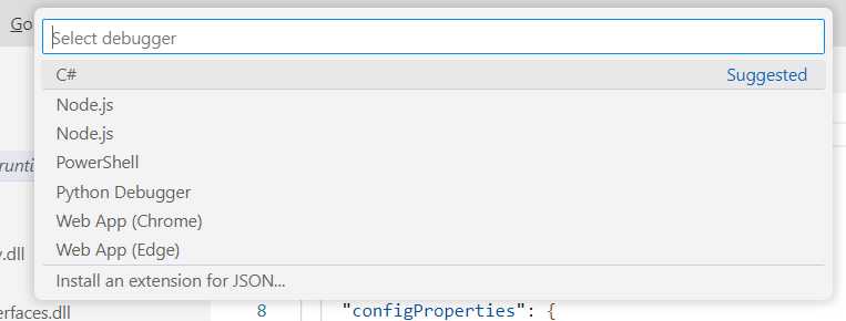 Selecting the C# debugger for Console apps