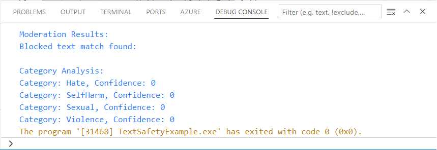 The result of the text analysis for content safety