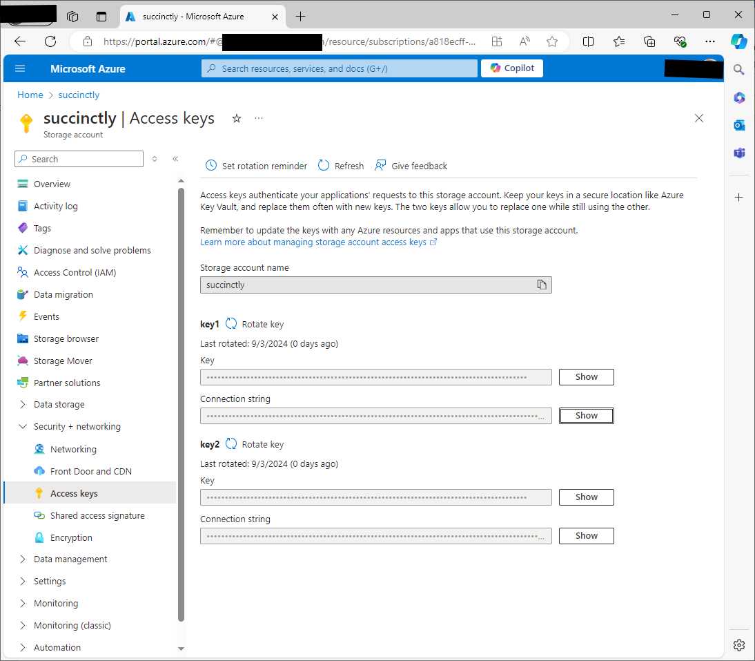 The security options for the Azure Blob Storage