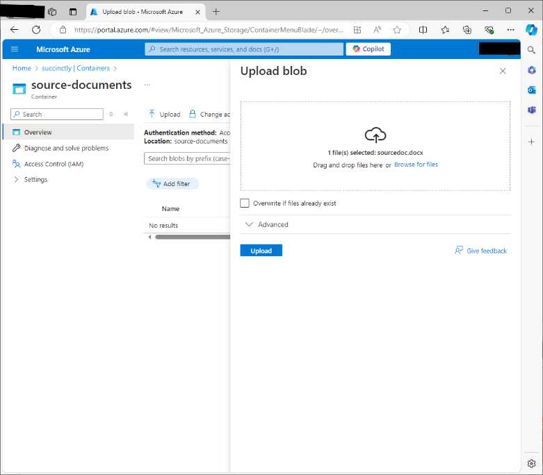 Uploading documents to the Blob Storage