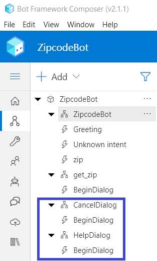 Composer – Bot Explorer – CancelDialog and HelpDialog